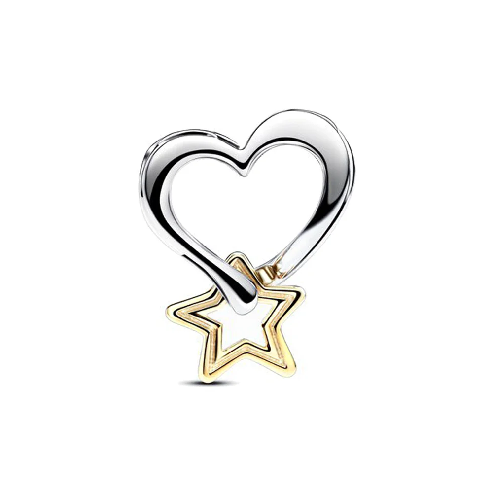 2025 New Hot Sale Two-tone Lucky Star & Heart Charm Beads Fit Pan Original Bracelets Necklace DIY Fashion Woman Jewelry Gift