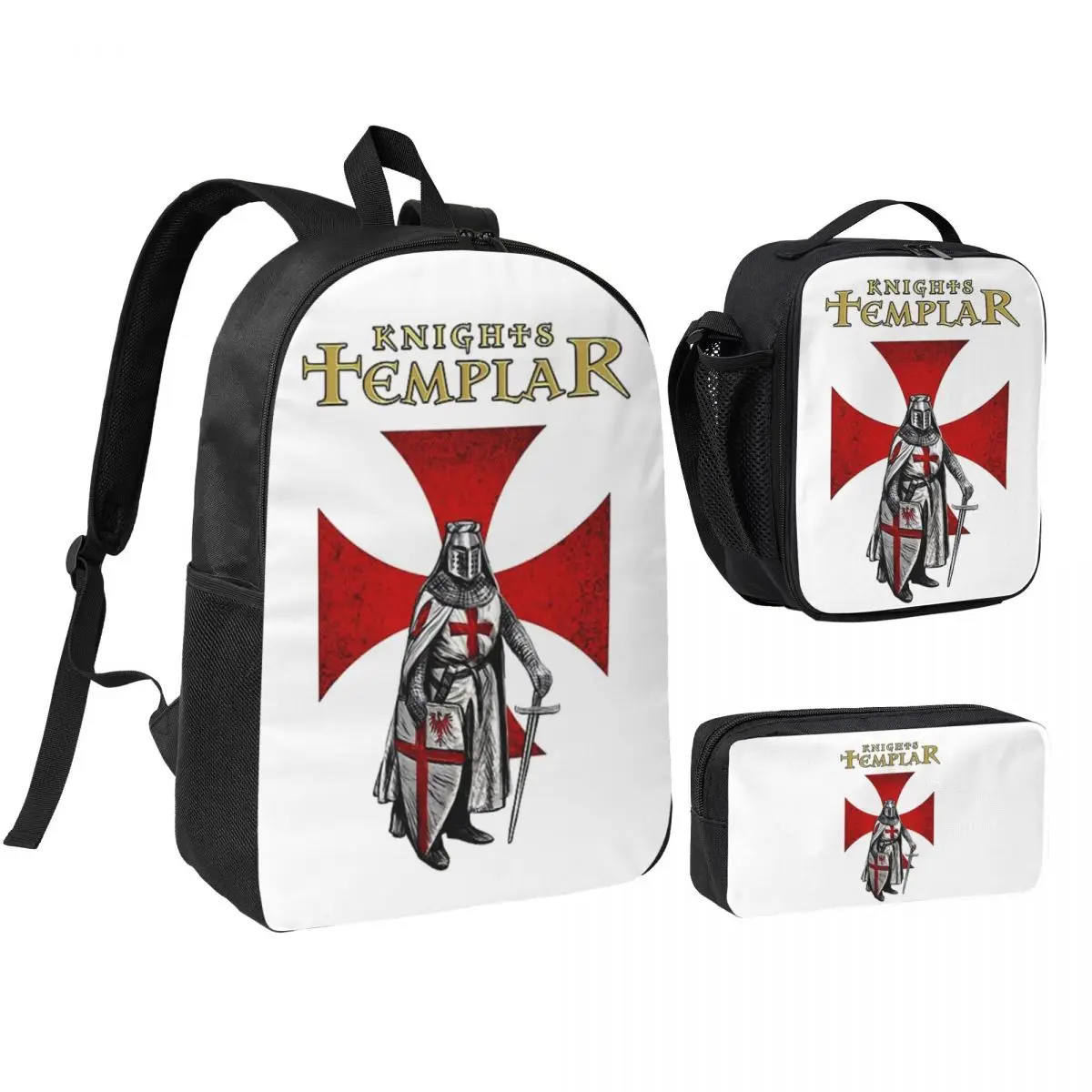 

Templar Shield Cross Knights Templar Backpack Boys Girls BookBag School Bag Shoulder Bags 3ps Insulated Lunch Bag Pencil Case