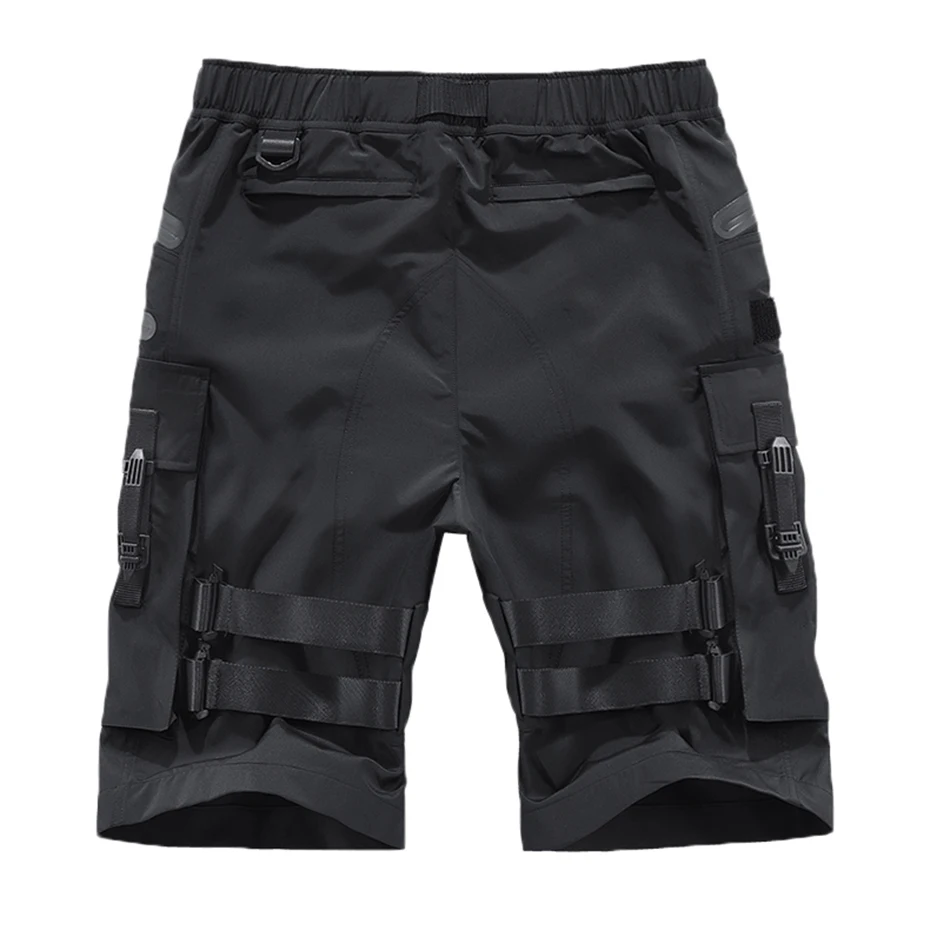 Men's Shorts Streetwear Ribbon Pockets Techwear Shorts Summer Military Tactical Black Short Pants Harajuku Function Bottoms