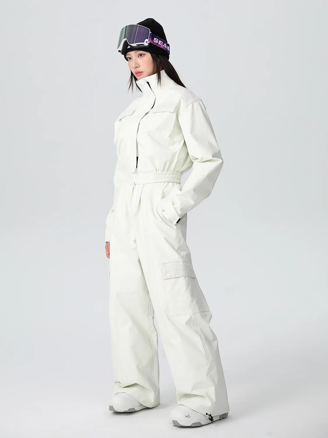SEARIPE 2025 여성용 시크 스키 비브 세트 하이웨이스트 핏 스노우수트 방수 스노우 재킷 & 스트랩 팬츠 야외 겨울 스포츠용