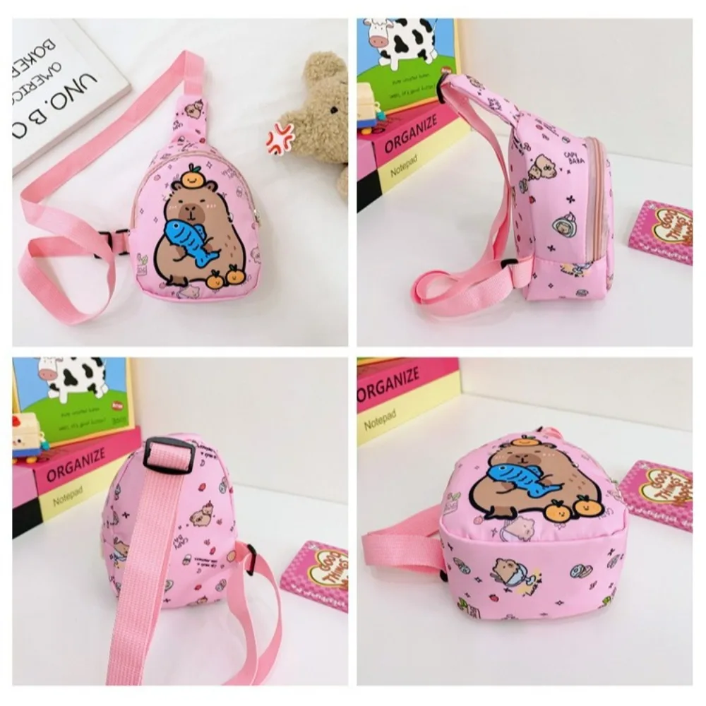 Cute Capybara Crossbody Bag Multi-functional Nylon Shoulder Bag Zipper Print Pattern School Backpack for Kindergarten Children