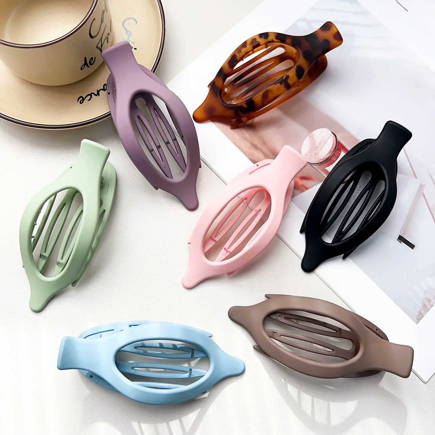 18 Colors Women Oval Hollow Duckbill Hair Clips Matte Morandi Tortoiseshell French Barrette Daily Hair Accessories