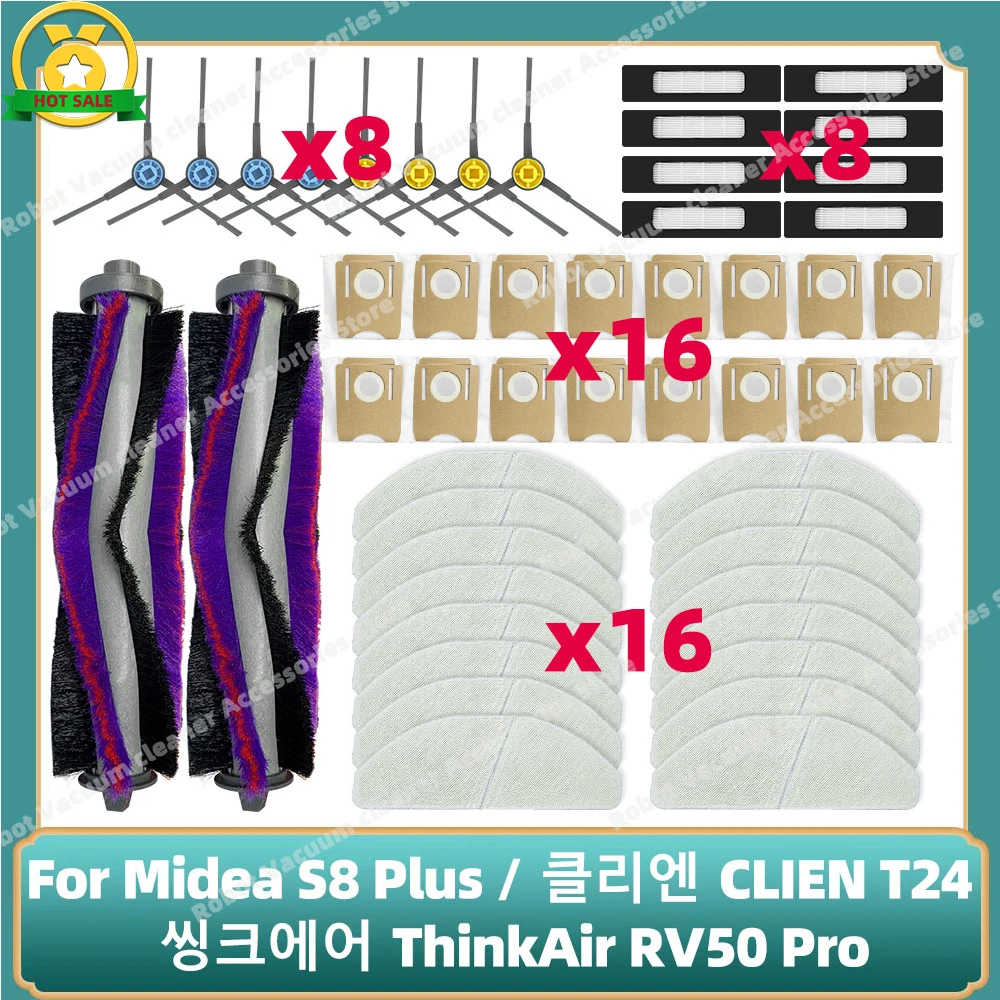 

Compatible For Midea S8 Plus / 클리엔 CLIEN T24 / 씽크에어 ThinkAir RV50 Pro Main Side Brush Filter Mop Cloth Dust Bag Parts