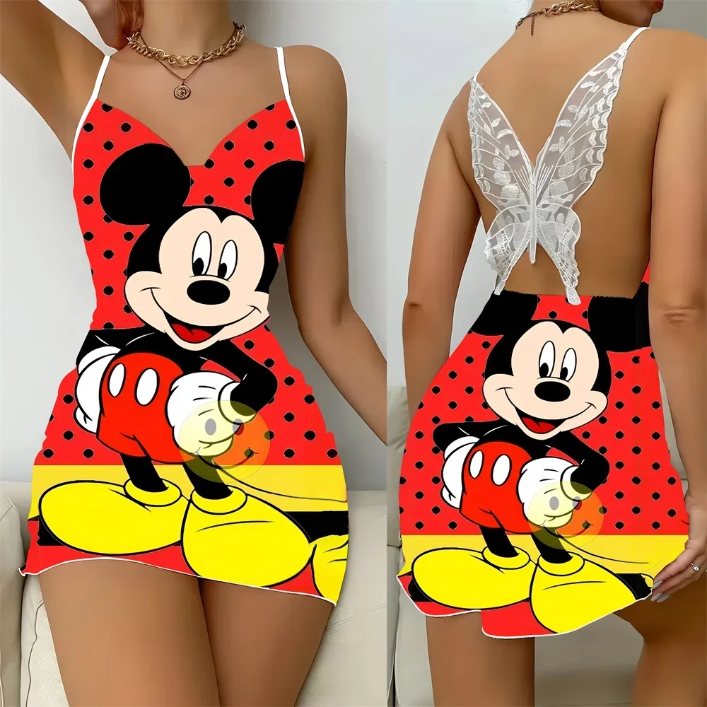 

New Sleepwear for Women Fashion Sexy Sleevesless Female Nightwear Mickey Minnie Pattern Women's Pajama Summer One Pieces Dress