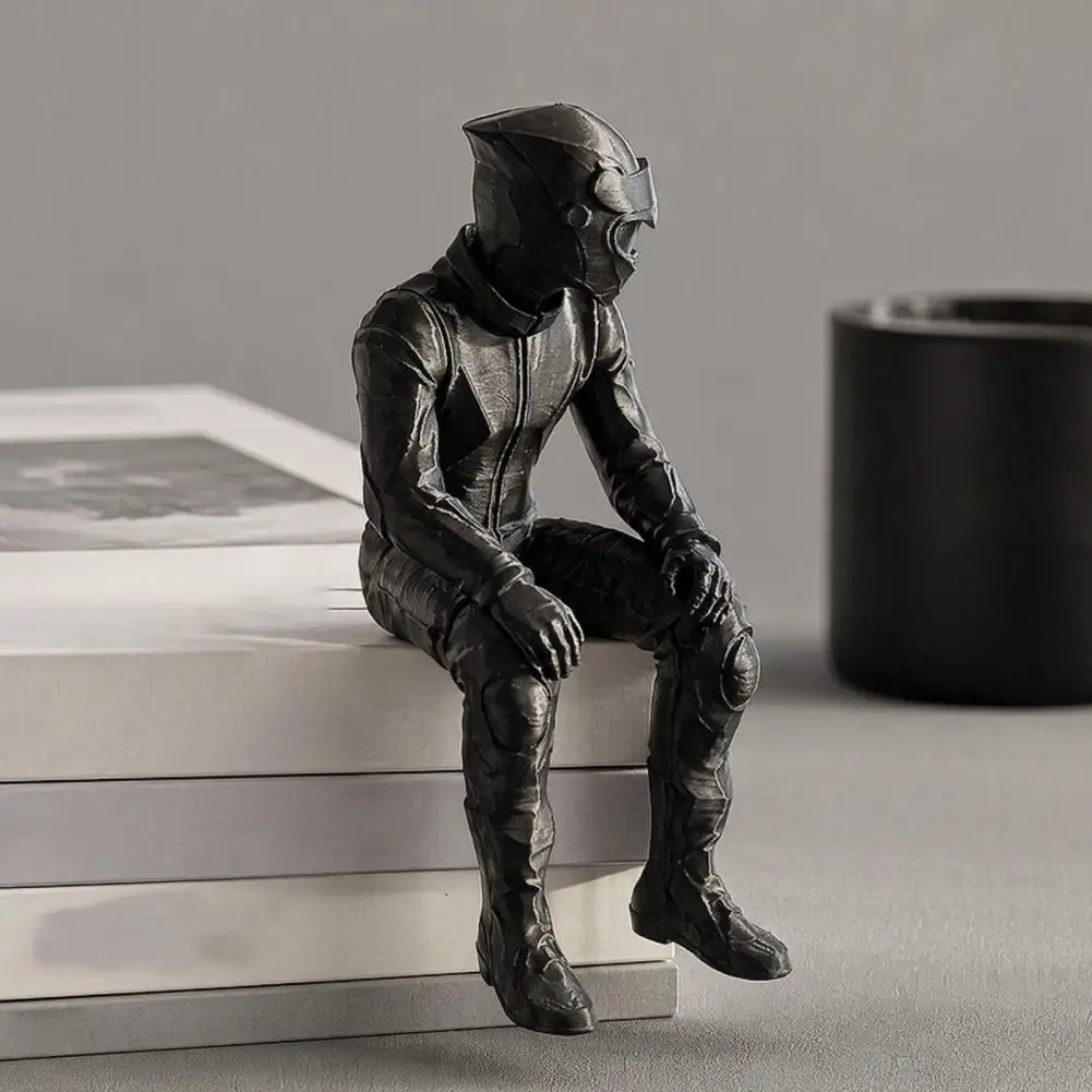 Detail Motorcycle Ornament 3d Printed Motorcycle Rider Figurine Sitting Biker Art Statue Motorcyclist Decor for Home Office