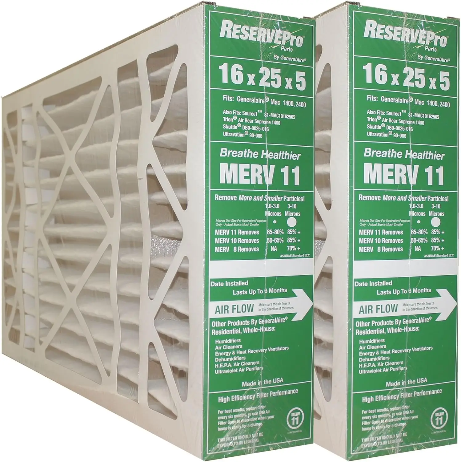 GeneralAire # 4541 MERV 11 for # GF 4511 ReservePro 16x25x5 furnace filter, Actual Size:15 5/8