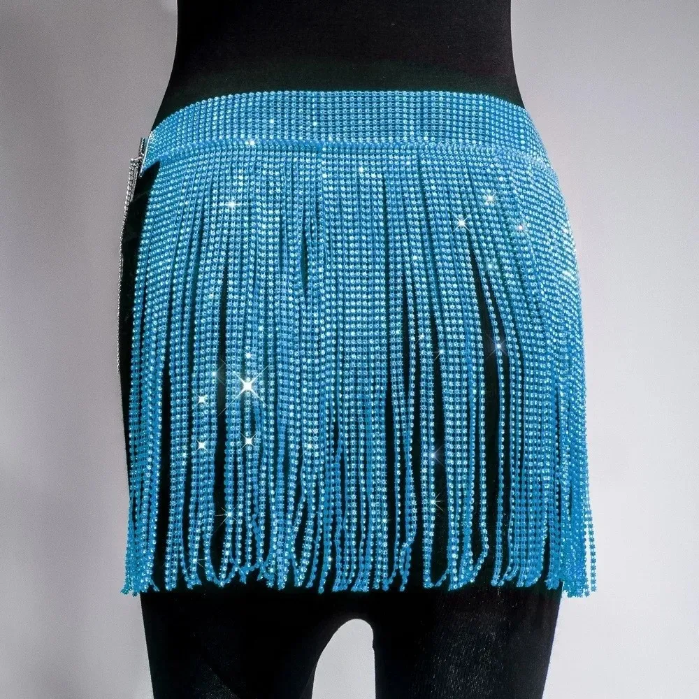Flashing Diamonds Sexy Mini Dress Diamond Strap Mesh Women's Mini Skirt Glitter Rhinestone Lace Up Knot Elegant Mini Dress