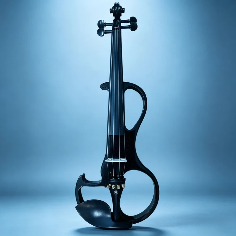 Schwarze elektronische Violine 4/4 für Anfänger, Saiteninstrument, elektrische Violine für Auftritte, mit Kopfhörern, Bogen und Box (ohne Batterie)