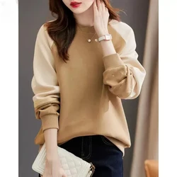 Autumn Winter Round Neck Women's Pullover Lantern Long Sleeve Geometric Embroidery Casual T-shirt Hoodies Elegant Stylish Tops