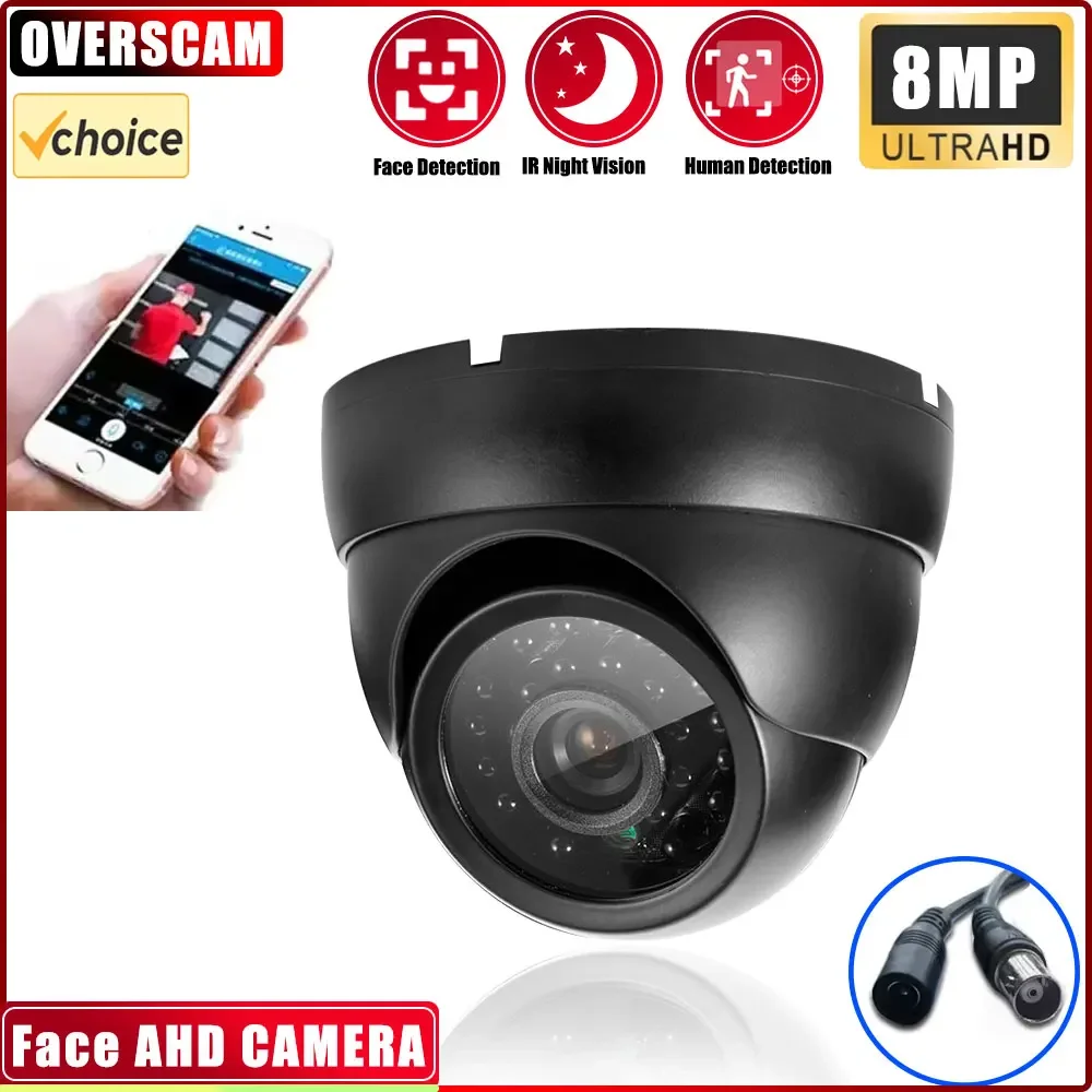 

Black 4K AHD Camera 8MP 5MP Indoor Home Security Camera With Face Detection Dome IR Led Night Vision Day&Night Surveillance BNC