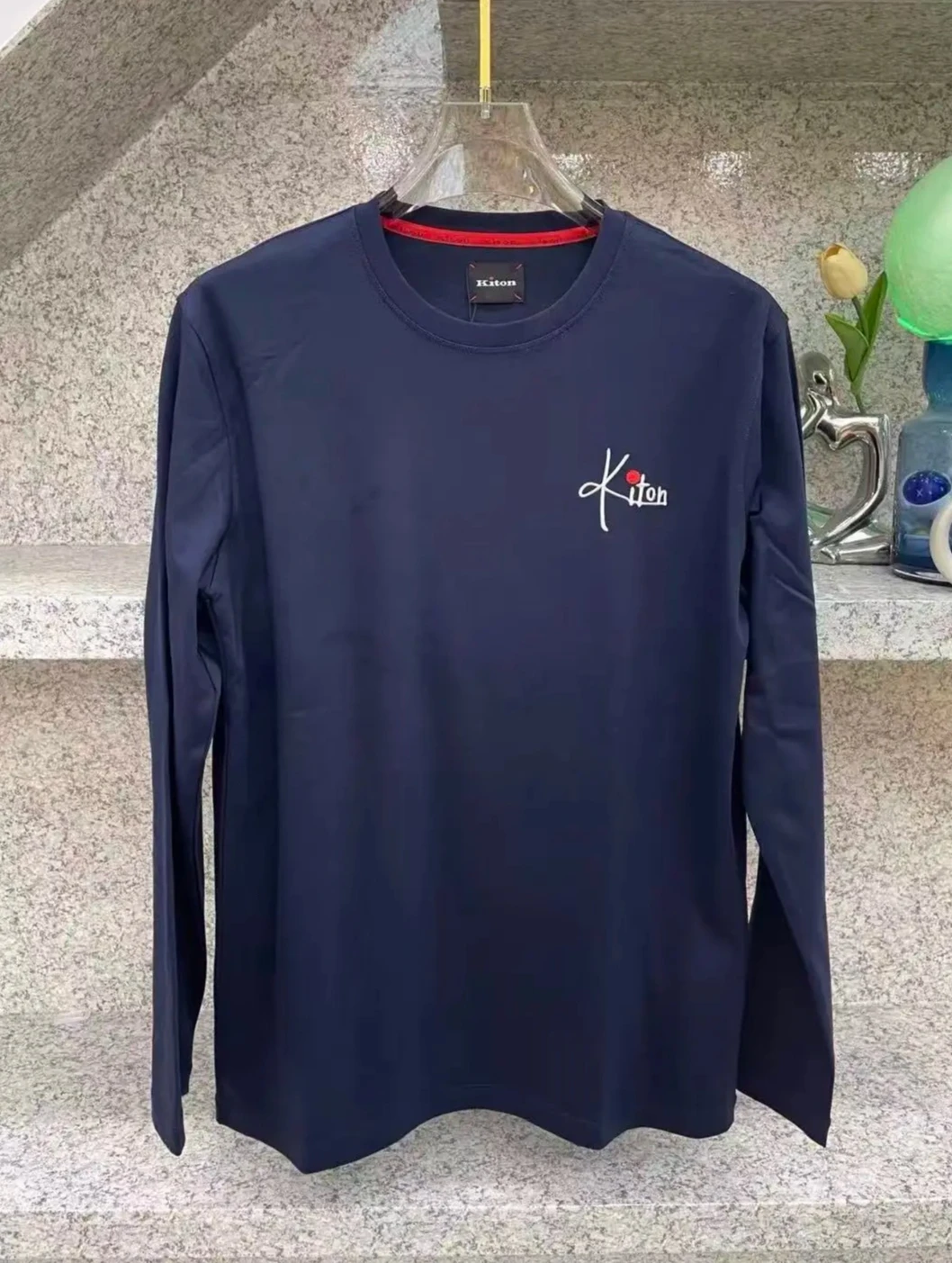 

Kiton Autumn Classic Alphabet Embroidered Crew Neck Long Sleeve T-Shirt