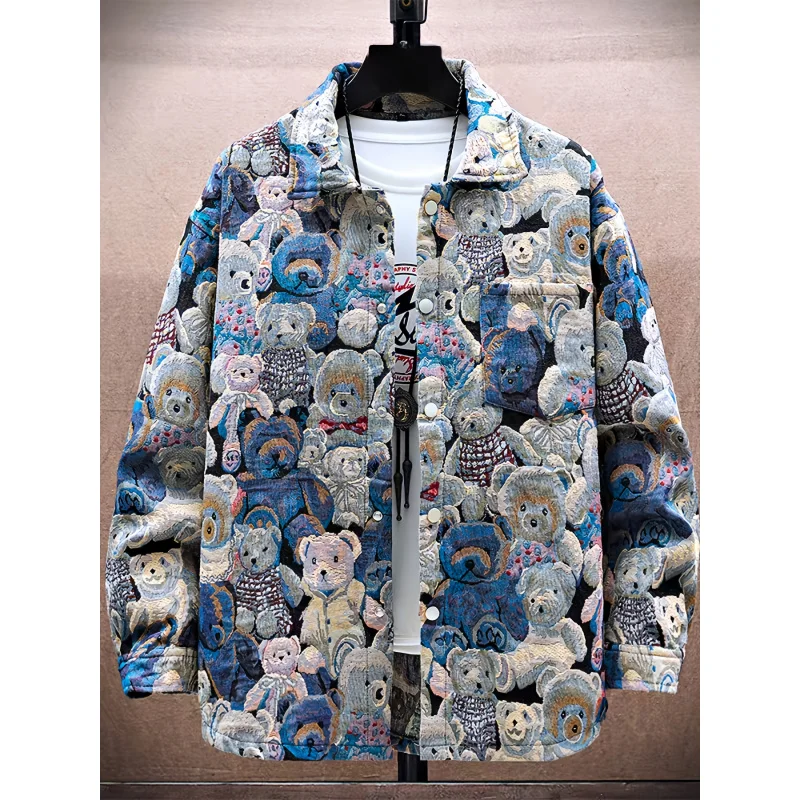 

Куртка National Tide, куртка с медведем, мужская осенне-зимняя свободная куртка, нишевый дизайн, шея-поло, бейсбольная форма для пары