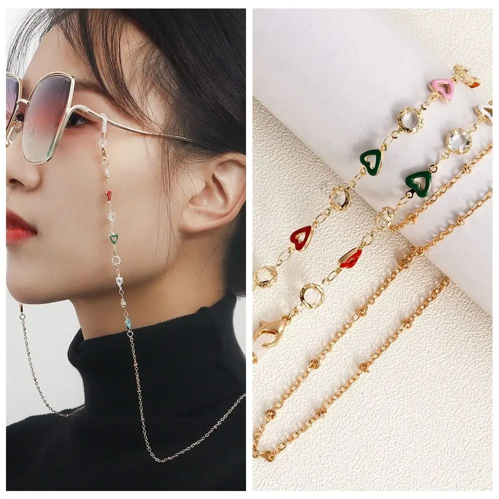 

Colorful Heart Crystal Metal Glasses Chain Holder Women's Neck Chains Eyeglass Sunglasses Bead Chain Decoration