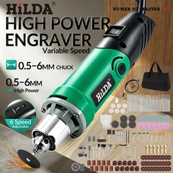 HILDA 500W Green Engraver Electric Drill 6-Position Variable Speed High-Power Woodworking Rotary Tools Set Grinder Polishing