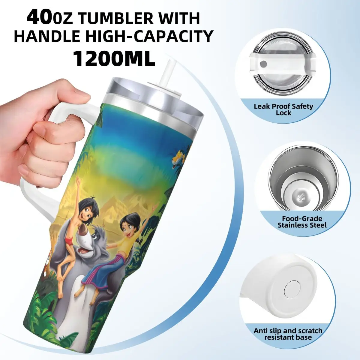 Stainless Steel Tumbler   The Jungle Book Car Mugs With Straws Driving Cold and Hot Water Bottle Leakproof Thermal Mug