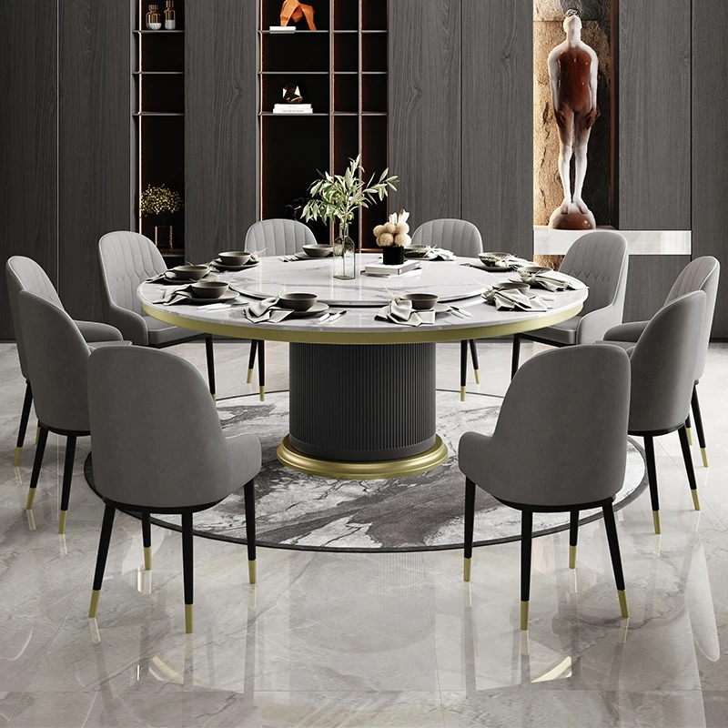 طاولة طعام وكرسي من البلاط الصخري، مجموعة مستديرة بطول 2 متر، شقة كبيرة فاخرة وحديثة وبسيطة
