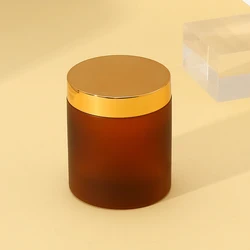 1/2/4pcs 250ml Straight Sided Amber Frosted Plastic Cosmetic Jar With Electroplated Gold Cap Great for Body Butter, Cream, Stash