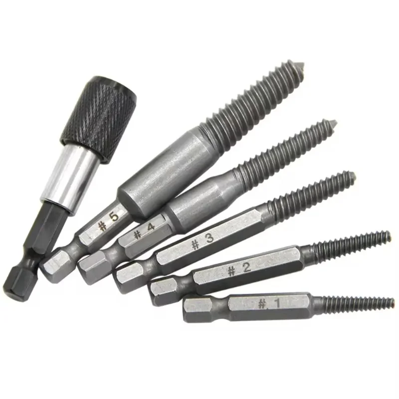 5pc Hexagonal Handle Broken Head Screw Extractor Tool Black Quick Release Electric Hexagonal Broken Wire Removal Tool Set