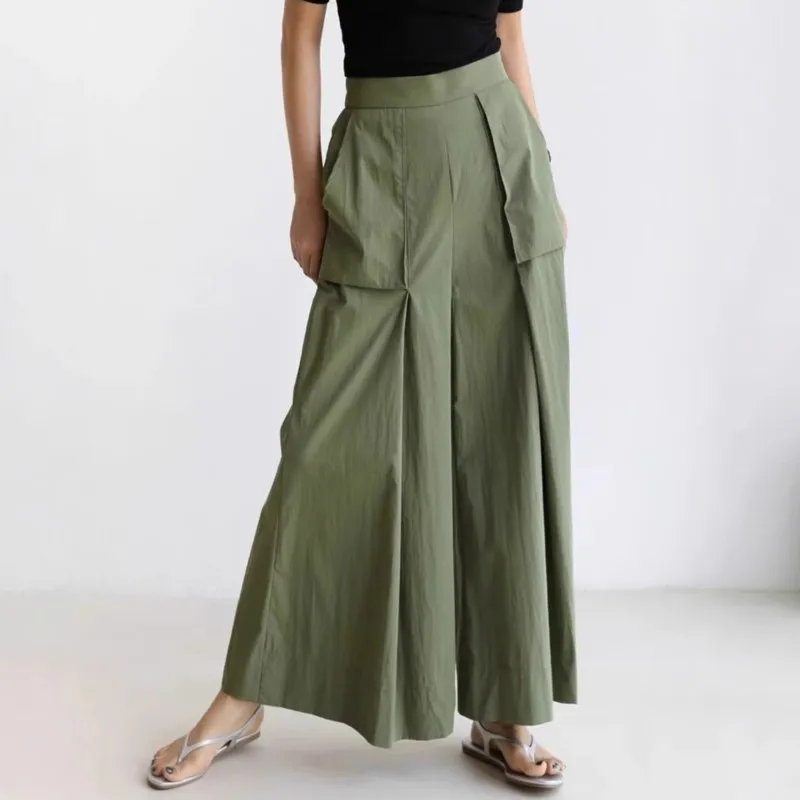 

Johnature Summer New Army Green Cotton Casual Versatile Wide-leg Pants Women 2025 New Korean Loose Fashion Cropped Pants