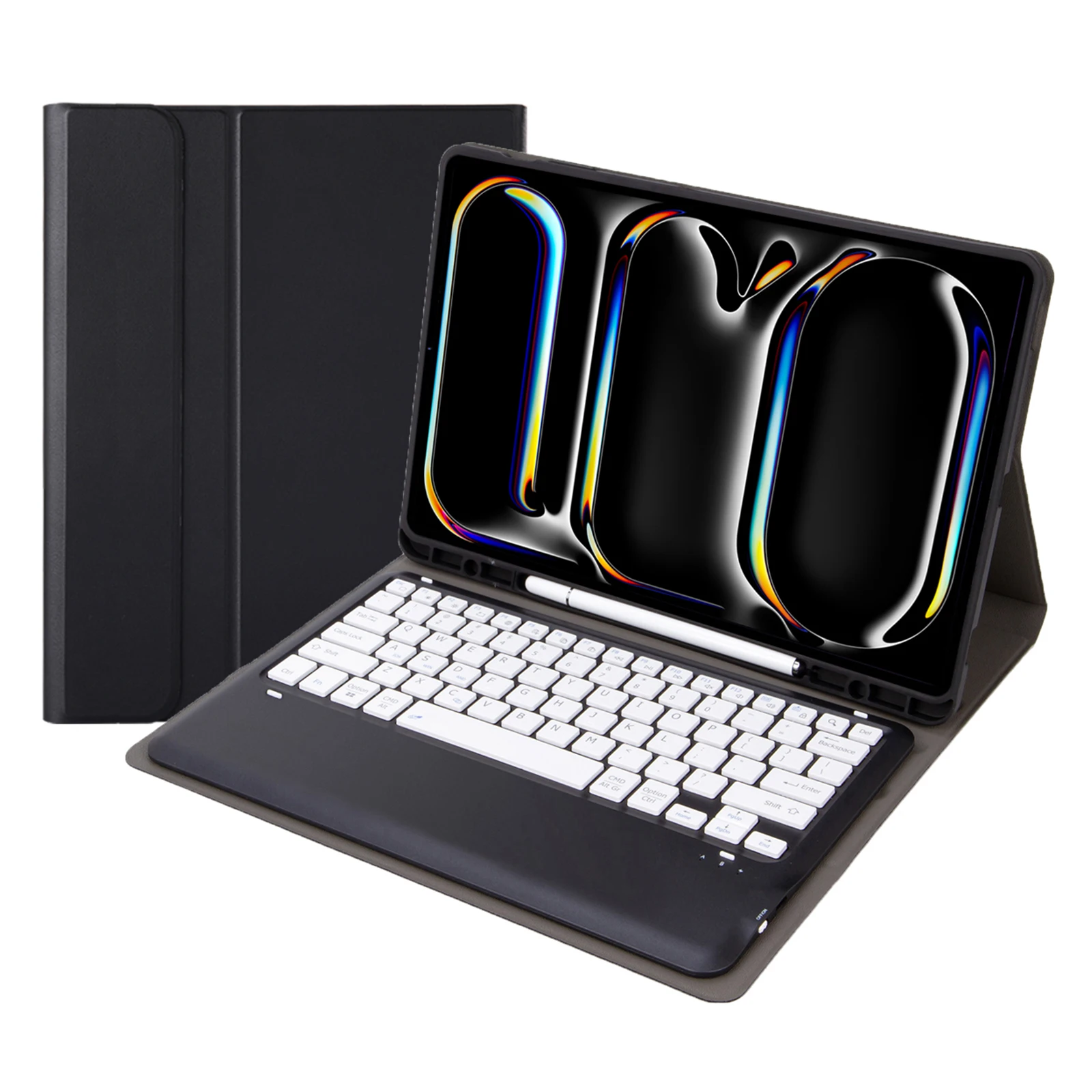 A14B สําหรับ iPad Pro 13 (2024) ฝาครอบคีย์บอร์ดที่รองรับ Bluetooth พร้อมช่องเสียบปากกาเคสแท็บเล็ตบางเฉียบ - ดํา / ขาว