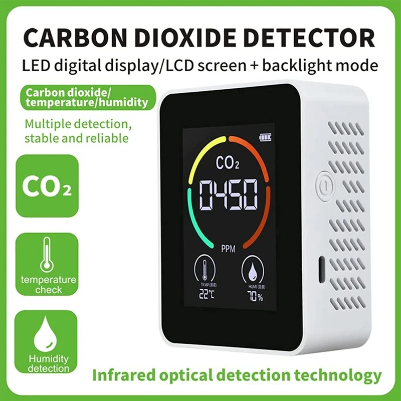 New Temperature & Humidity Meter, Air Quality Monitor, CO2 Detector, 3-In-1 Digital Air Pollution Carbon Dioxide Detector