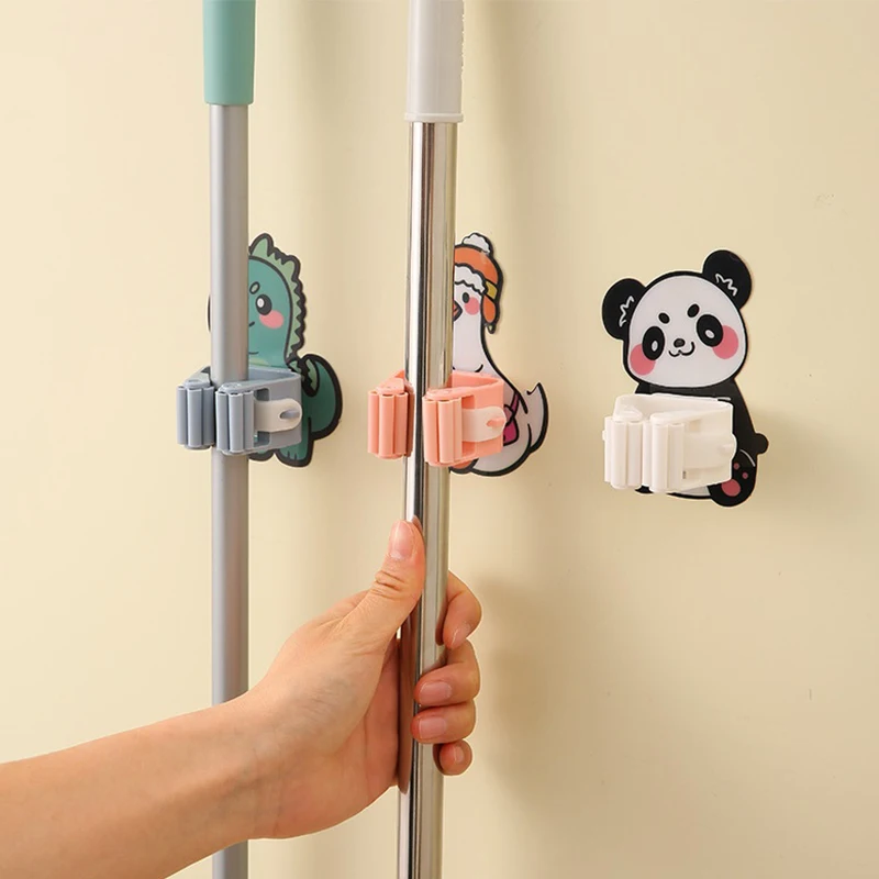 Self Adhesive Wall Mop Holder Brush Broom Organizer Rack Multi-purpose Door Key Umbrella Hanger Hook Bathroom Toothbrush Storage