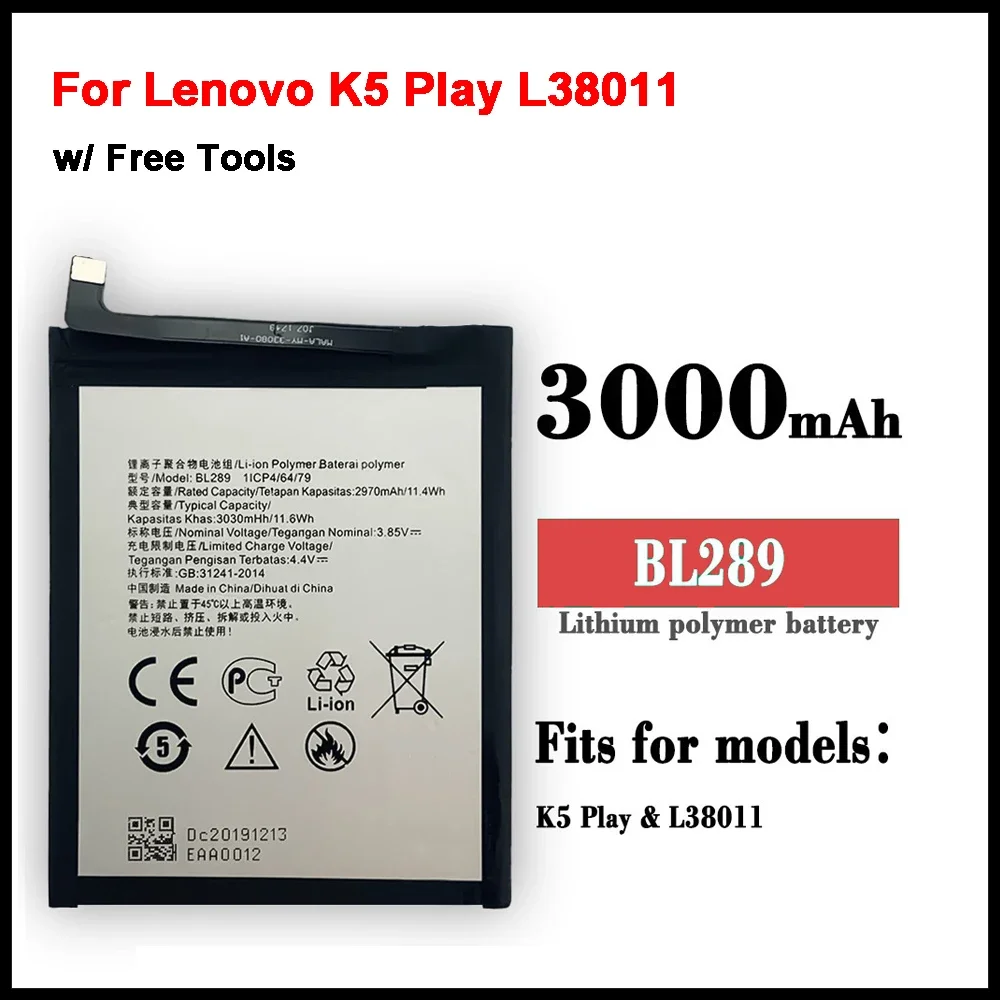 100% Original 3030mAh BL289 Battery For Lenovo K5 Play L38011 Mobile Phone Replacement Batteries Bateria