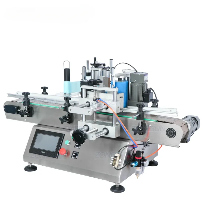 ZS-TB500 Sticker Vloeibare Zeep Automatische Water Fles Etikettering Machines 2 Side Met Coder