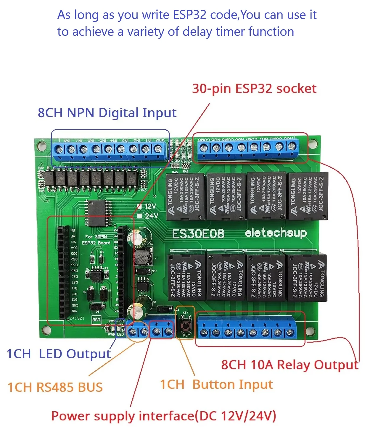 8CH WiFi RS485 Relay Board DC12V/24V ESP32 Programmable Module for Arduino PLC IoT Smart Home Industrial Control