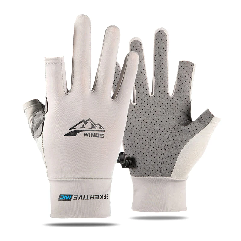 Women Thin Ice Silk Touch Screen Sunscreen Gloves Anti‑UV Non‑Slip Breathable Dew‑Finger Gloves For Summer Driving Riding