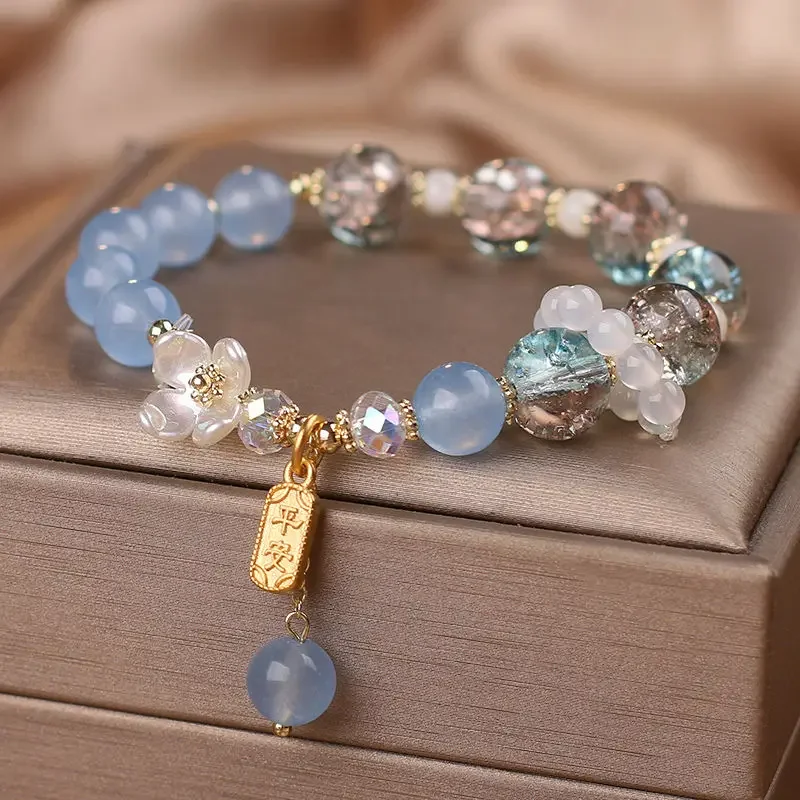 

Летний свежий браслет из бисера с кристаллами и ониксом, женский светильник, роскошное ночное ледяное платье, светящийся светильник в форме ледяного сердца, ручная нить, нишевый дизайн