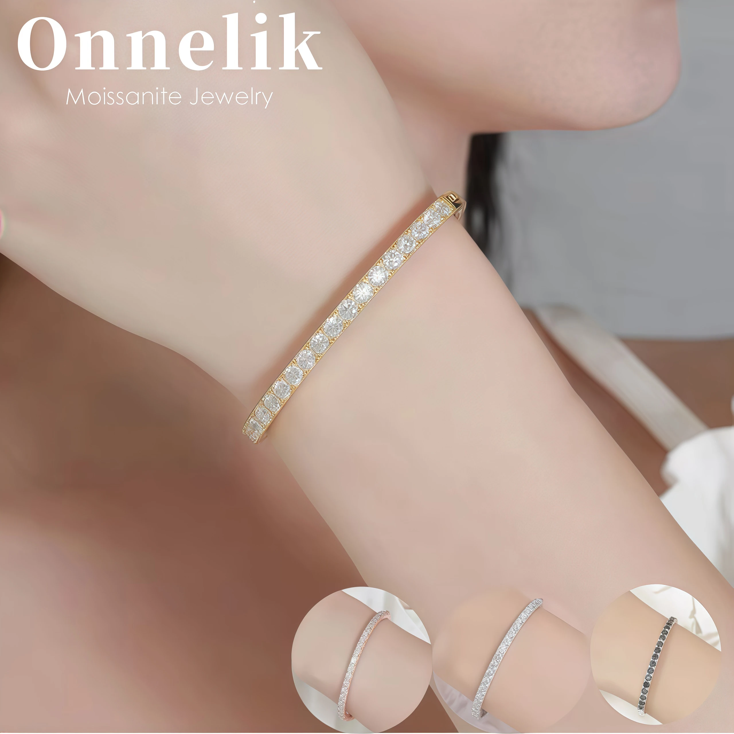 

Onnelik S925 Sterling Silver Full 4mm/0.3ct D Color VVS1 Moissanite Bracelet for Women High Quality Sparkling Luxury Jewelry