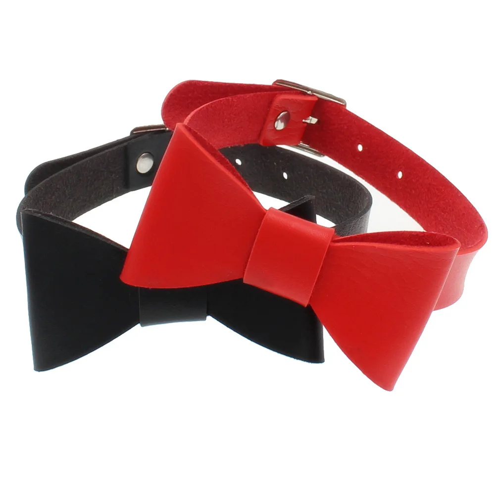 Harajuku Fashion Individuality Simple Rock and roll Sex appeal Temperament and interest Night club PU Cortex Bow Choker Pendant