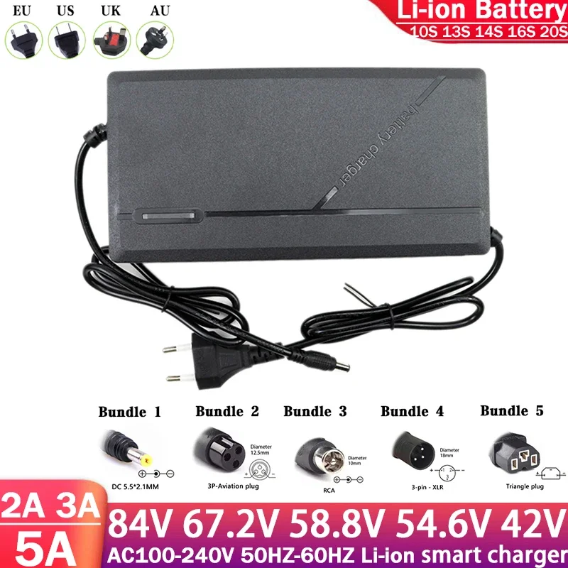 

Зарядное устройство 36 В, 48 В, 52 В, 60 В, 72 В, 2 А, 3 А, 5 А, 84 В, 67,2 В, 58,8 В, 54,6 В, 42 В, литиевый аккумулятор, интеллектуальная быстрая зарядка европейского стандарта, большая емкость