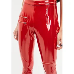 Pantalones ajustados de látex de piel sintética para mujer, pantalones de charol PU, pantalones divididos con cremallera, Leggings de cintura alta Sexy ajustados, personalizados, talla grande