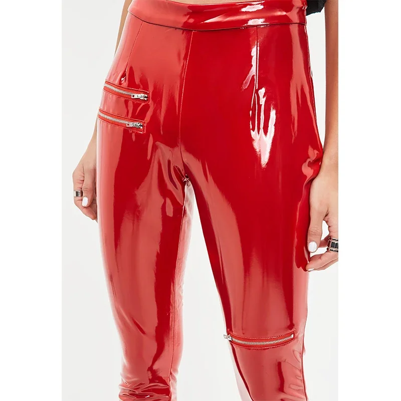 Women Skinny Latex Faux Leather Pants PU Patent Leather Zip Split Trouser Plus Size Ladies Slim Sexy High Waist Leggings Custom