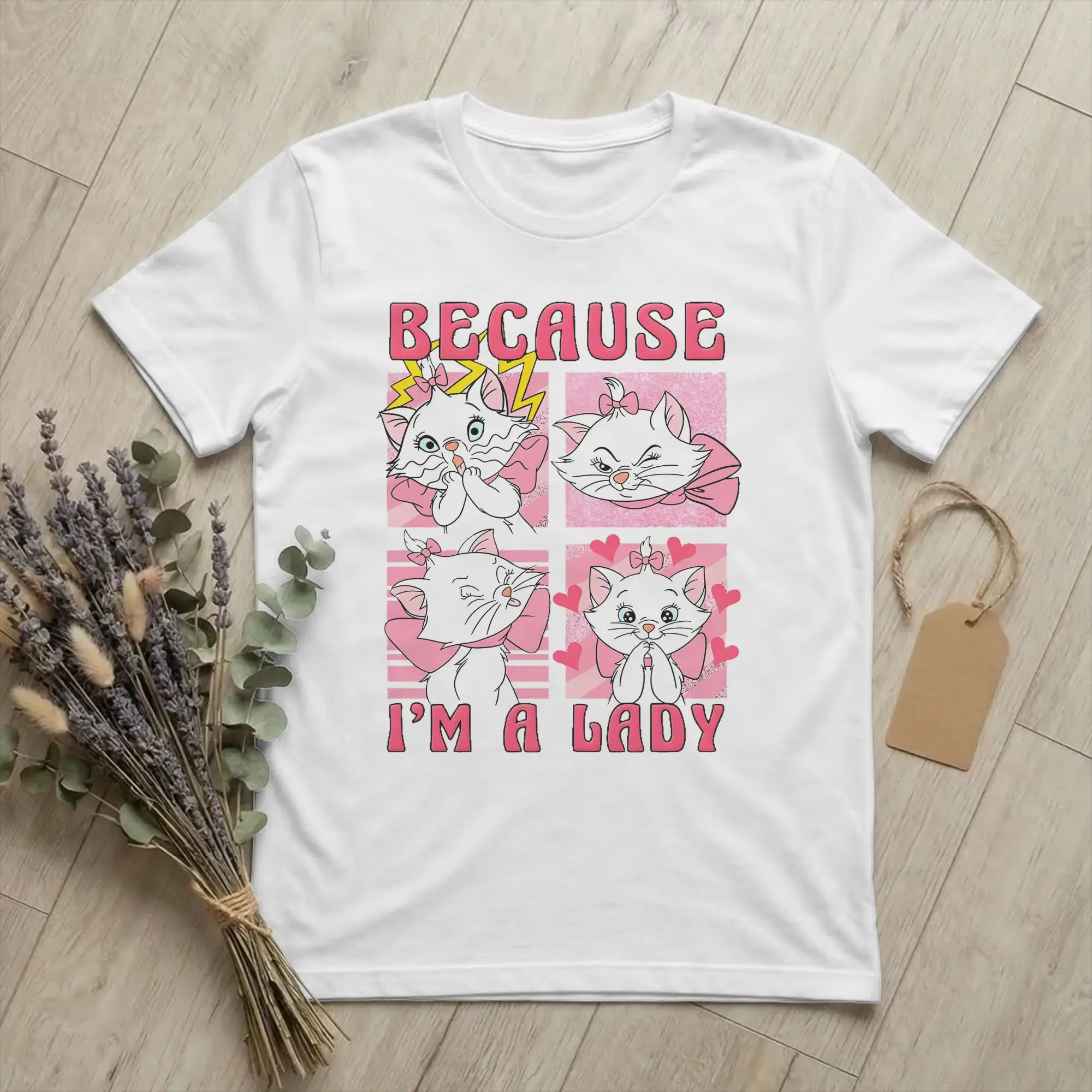 Maries Cat T-Shirts for Men Women Because I'm a Lady Vintage Cotton Tees Crewneck Short Sleeve T Shirt Plus Size Clothing