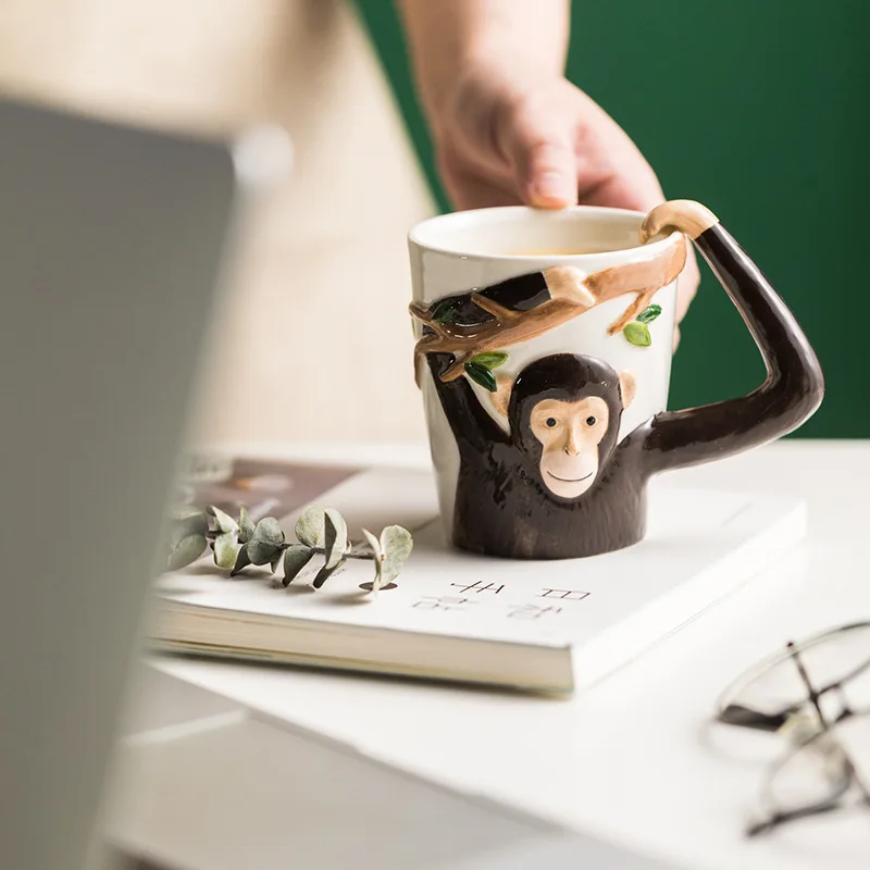 Household 310ml Animal Mug Coffee Mug Children Cartoon Monkey Ceramic Mug  Irregular Cup Living Room Decoration Accessories - AliExpress 15