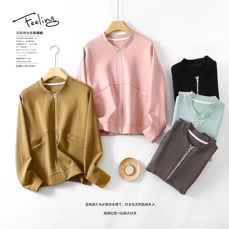 

Solid color Short Jacket Women Fashion Elegant O-Neck zipper High-End Coat Fall Winter Warm Office Lady Casual Outwear