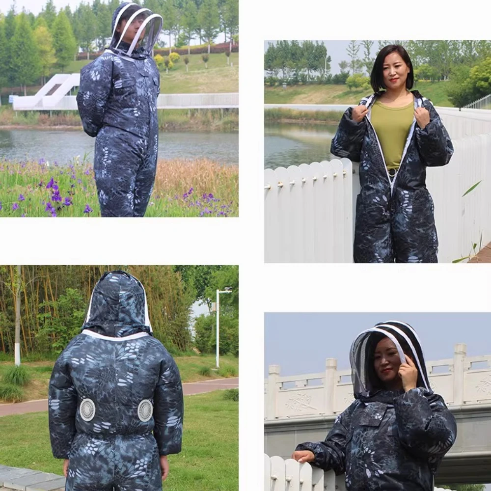 New breathable one-piece full-set anti-bee suit with fan for bee protection; special anti-stinging bee clothes for beekeeping