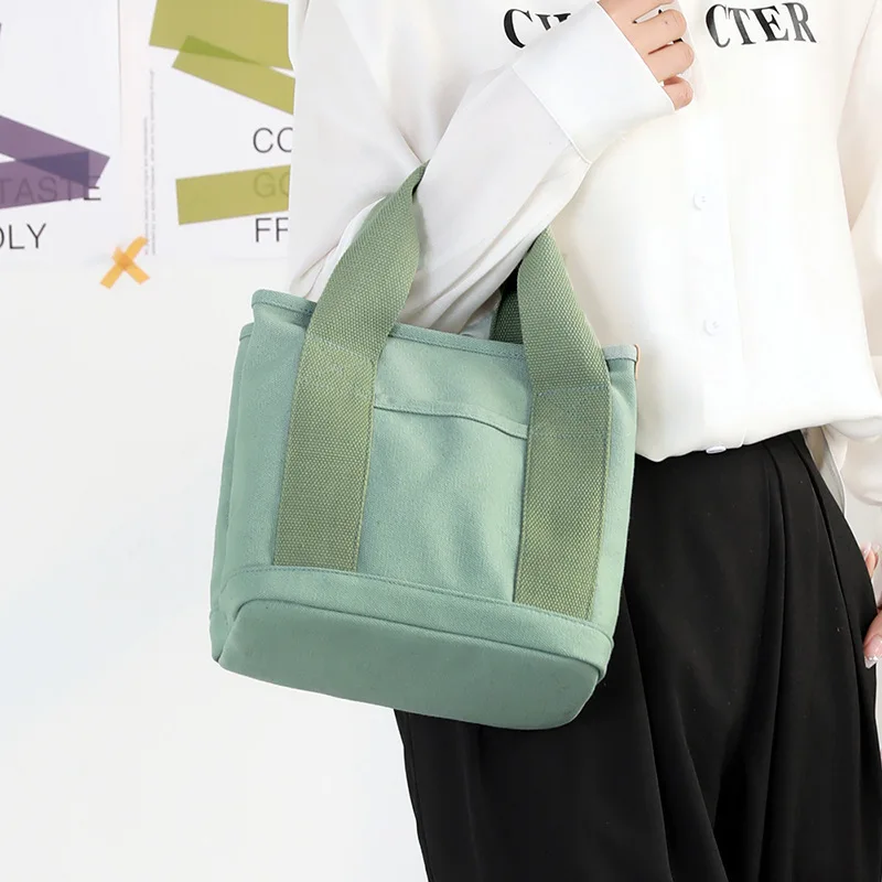 

Multi-pocket Zippered Multi-compartment Bag Niche Minimalist Shoulder Bag Thickened Canvas Mobile Phone Storage Bucket Handbag