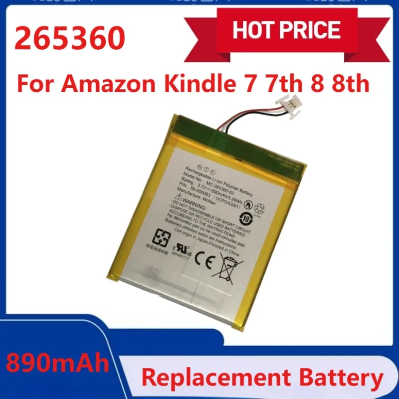 

New Replacement Battery 890mAh 265360 for Amazon Kindle 7 7th 8 8th 265360-03 58-000083 58-000151 E-Reader Batteries