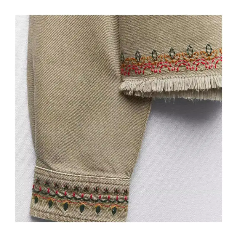 가을 신상 다용도 프레이드 자수 장식 고급 셔츠 재킷 루즈핏 데님 원단 긴팔 폴로 칼라