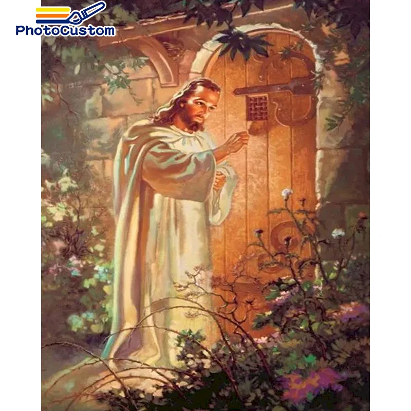 

PhotoCustom Painting By Numbers Figure Jesus Christ knocking on door HandPainted On Canvas Pictures By Number Home Decor Diy Gif