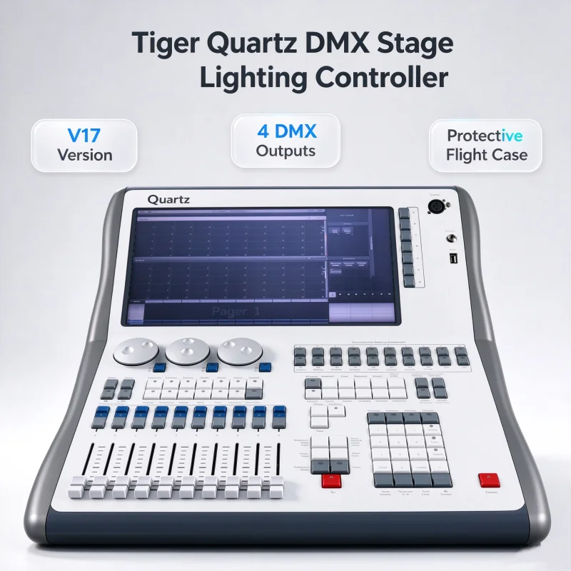 Console Tiger Quartz V17 con Flight Case, Controller DMX per Illuminazione da Palco, 4 Uscite per Console con Flight Case Protettivo per DJ, Concerti e Spettacoli sul Palco
