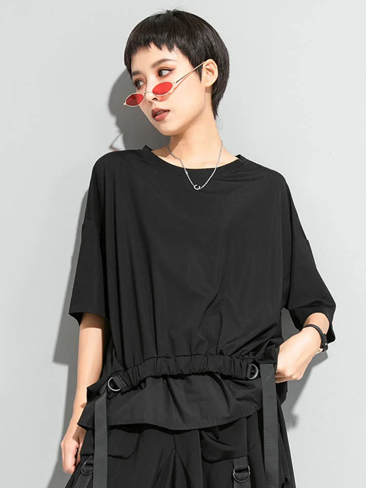 Max LuLu 2022 Summer Fashion Tee Womens Black Short Sleeve T-shirt Ladies Casual Patchwork O-Neck Tops Girl Solid Color Clothes