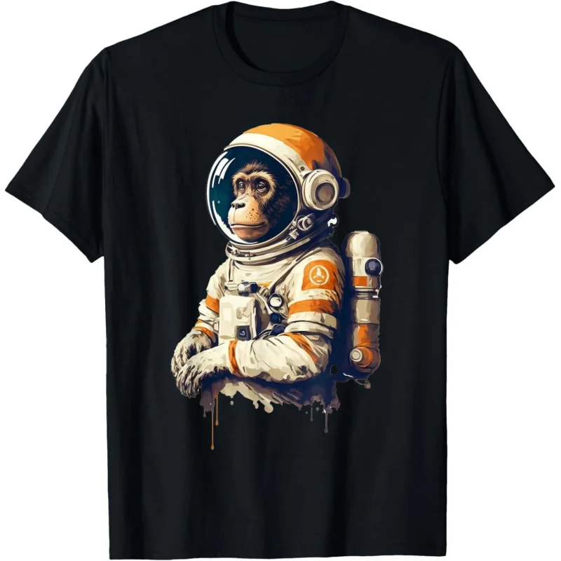 

Men's and Women's Sports and Leisure New Style Fashion Short Sleeve Space Retro Travel Astronaut Monkey Gift Black Top T-shirt