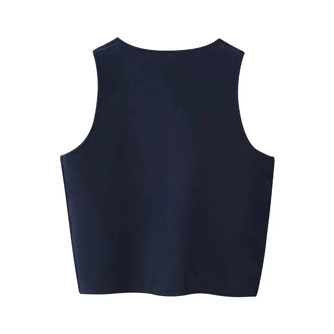 PB&ZA Women's 2024 Summer New Arrival Trendy Versatile Casual Chic Round Neck Sleeveless Knitted Short Top 5536/027