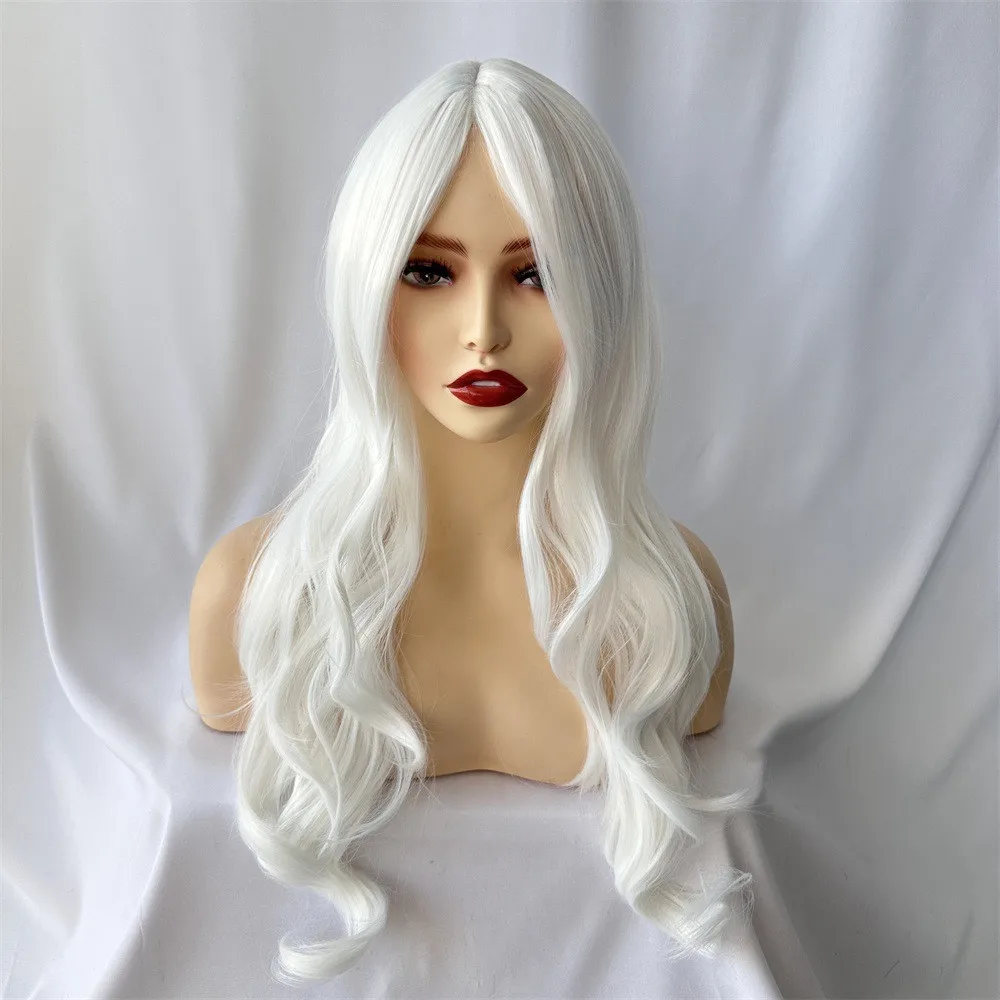 65cm Synthetic Wigs White Long Curls Fluffy Wavy Curly Hair Wig Fairy Style Long Hair Wigs Fashion Full Head Cover Accessories