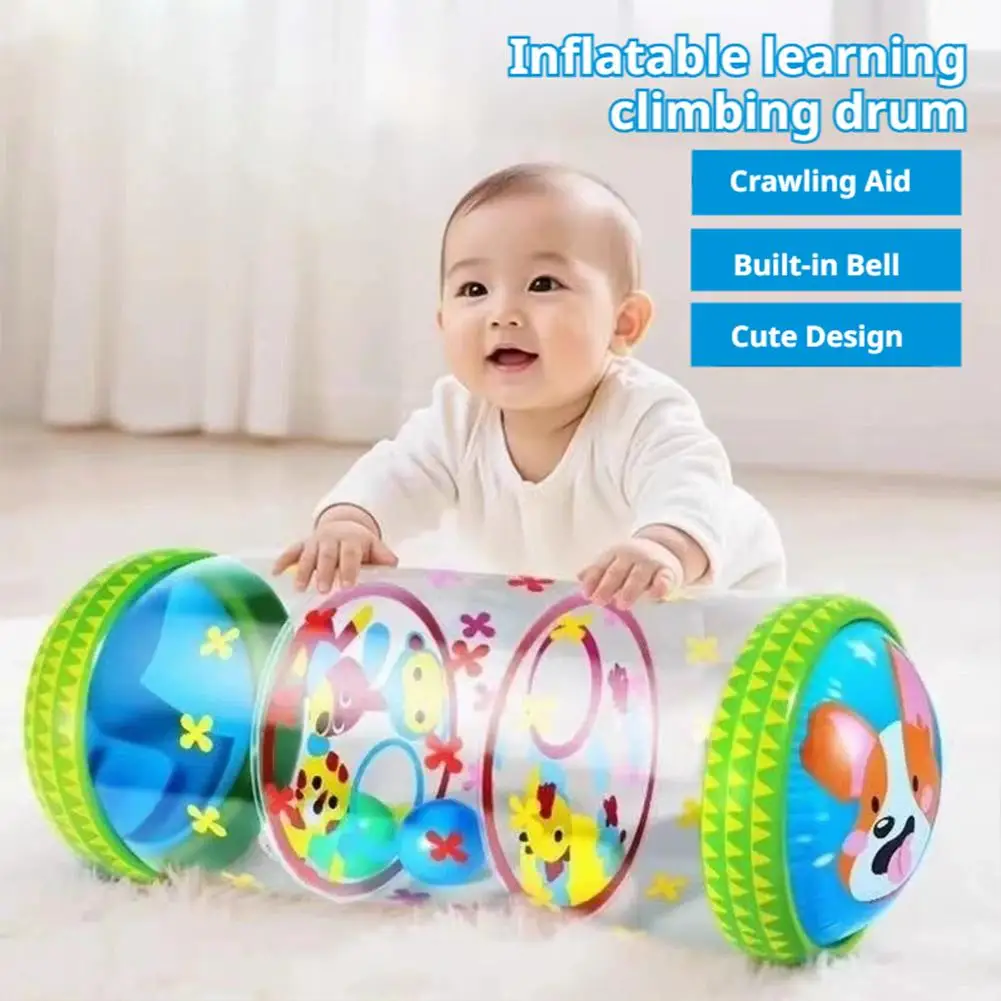 Inflatable Baby Crawling Roller Toys With Rattle Balls PVC Toddler Standing Early Educational Toys Crawling Learning Roller view 2